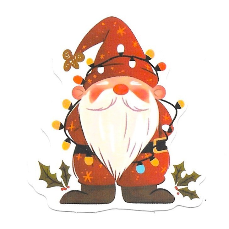 Gingerbread Gnome Sticker Vinyl Die Cut Christmas Lights Holiday Decal