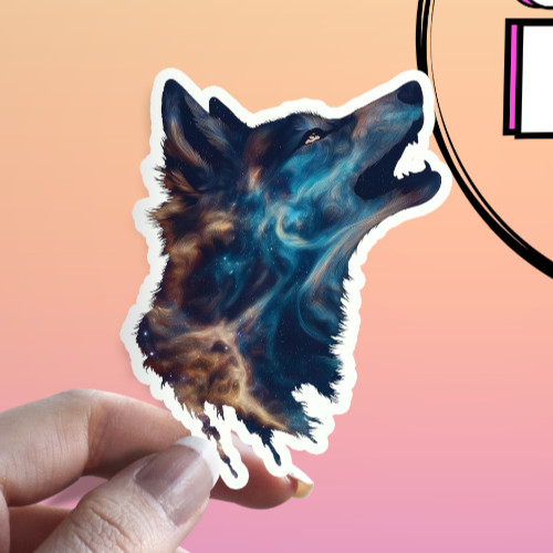 Howling Wolf Galaxy Sticker: Night Sky Cosmic Animal Waterproof Sticker