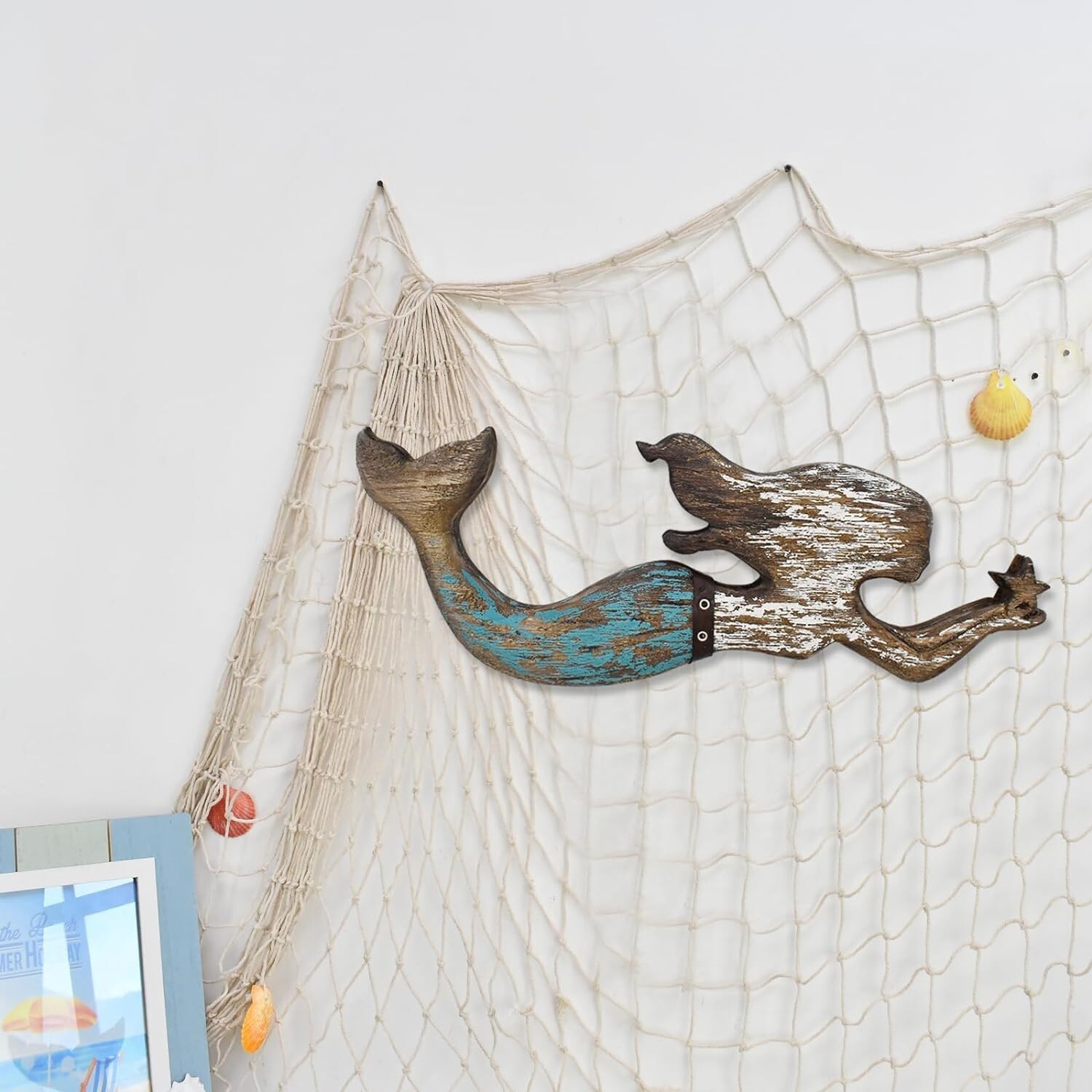 Nautical Decor Wood Hanging Mermaid Wall Art Coastal Decorations(B)