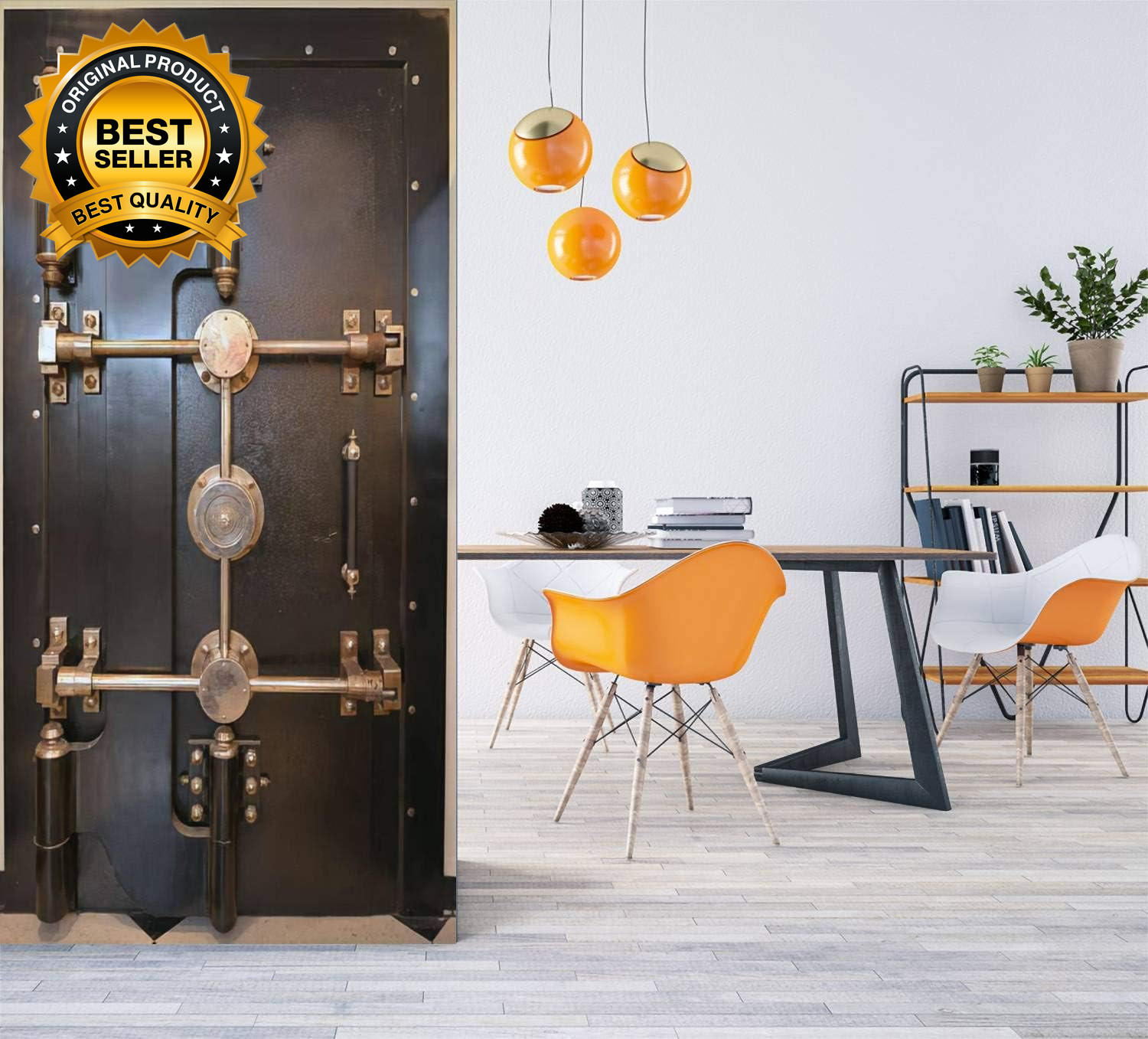 3D Metal Door Sticker Antique Bank Vault Door Removable & Self-Adhesive