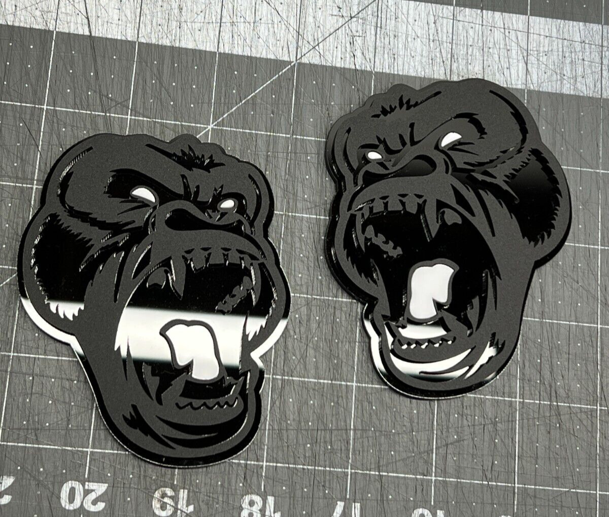 Angry Gorilla White Eye Car Truck Emblem Badge Matte Black /Black Custom PK of 2