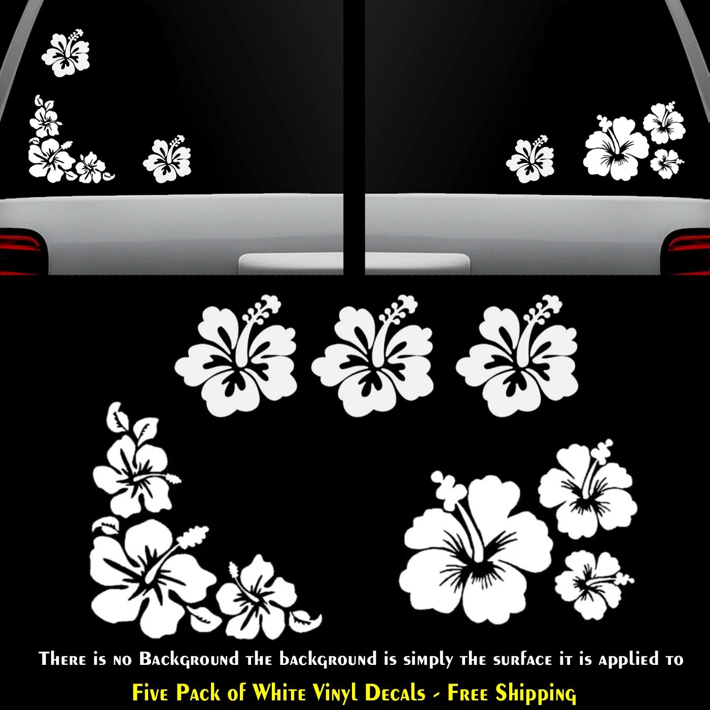 Hibiscus Hawaiian Flower 5 Pack White Vinyl Decals Car Truck Window Laptop