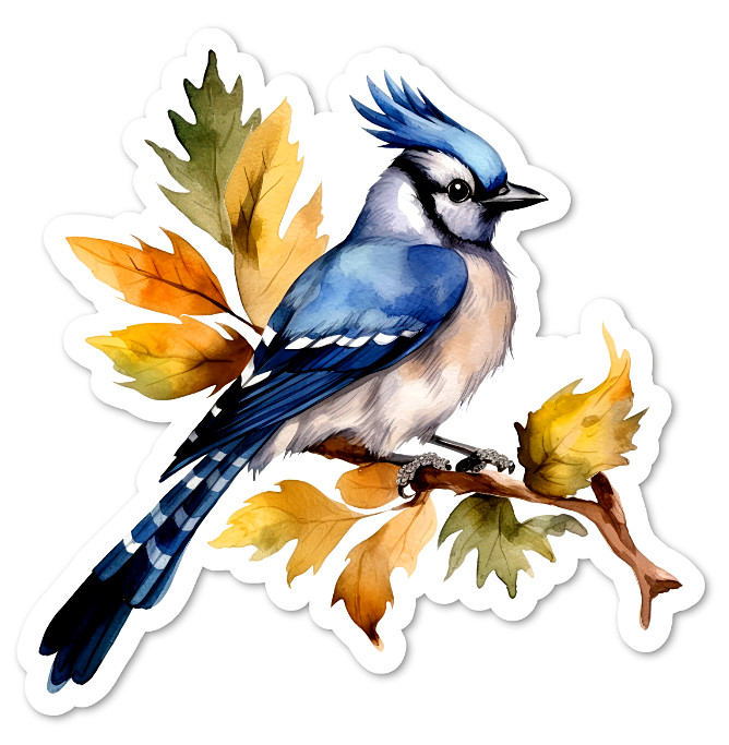 Blue Jay Vinyl Sticker, Water Resistant, Scrapbooking, Laptop, Water Bottle