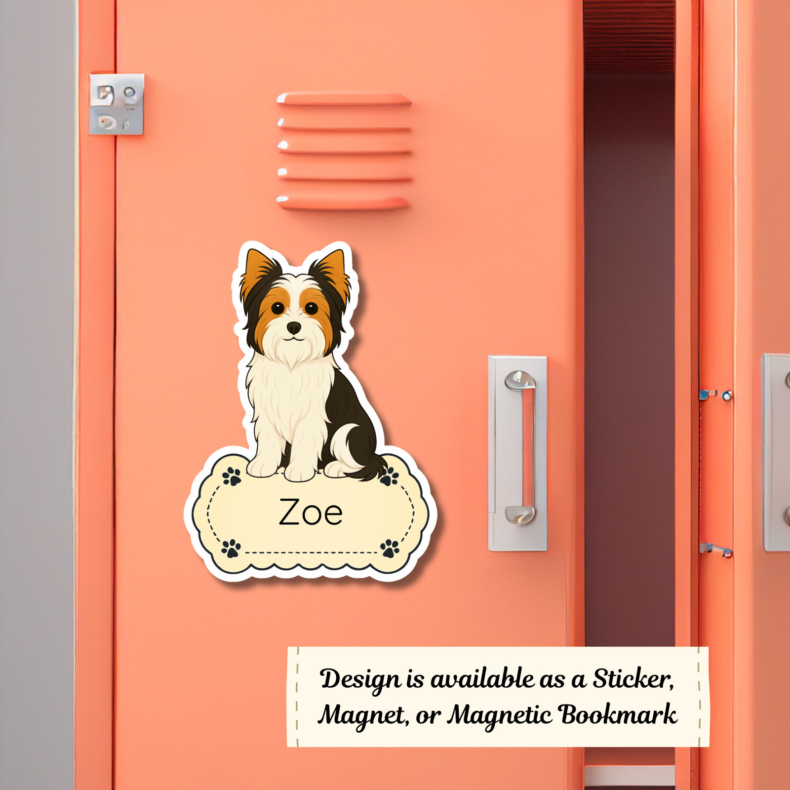 Personalized Biewer Terrier Dog Sticker Magnet Bookmark – Tri-Color