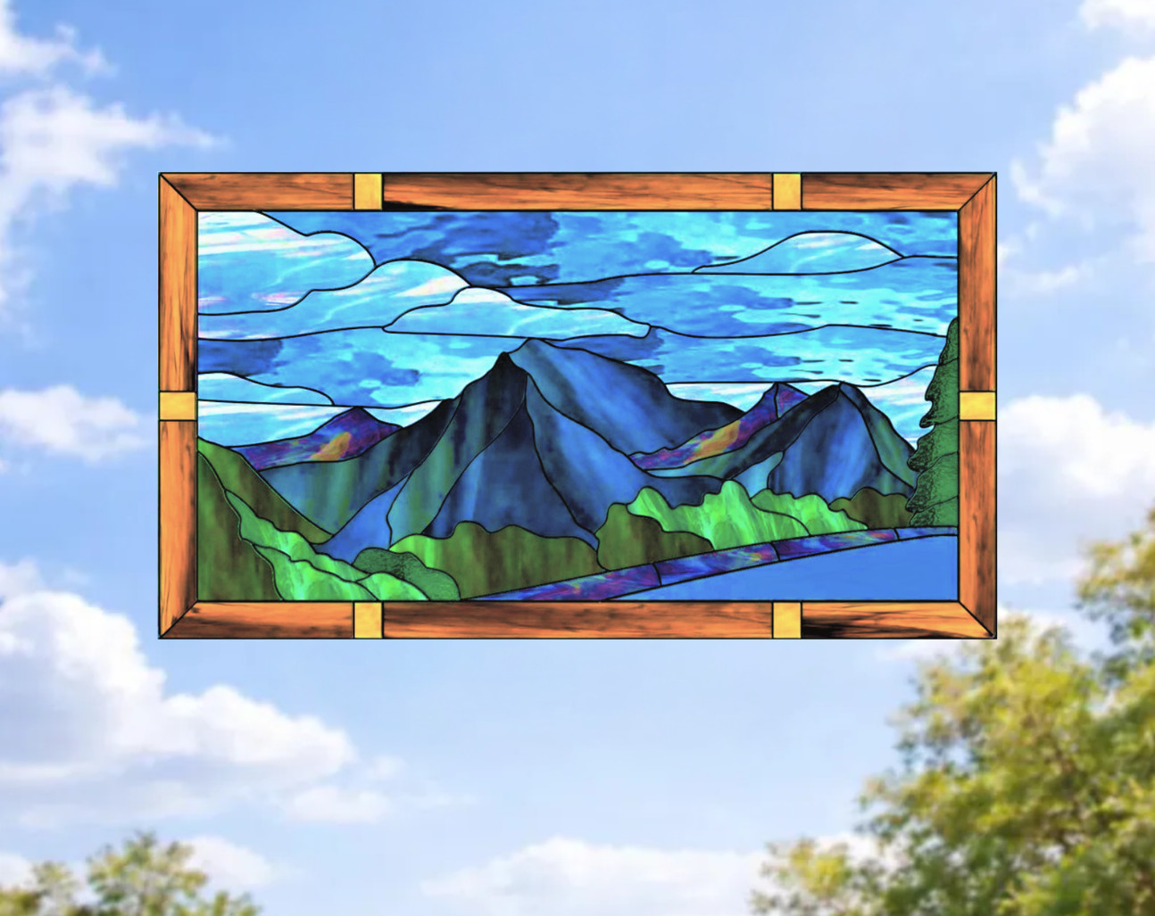 Scenic Mountain Faux Stained-Glass WINDOW CLING Size 10.6" Repositionable Vinyl