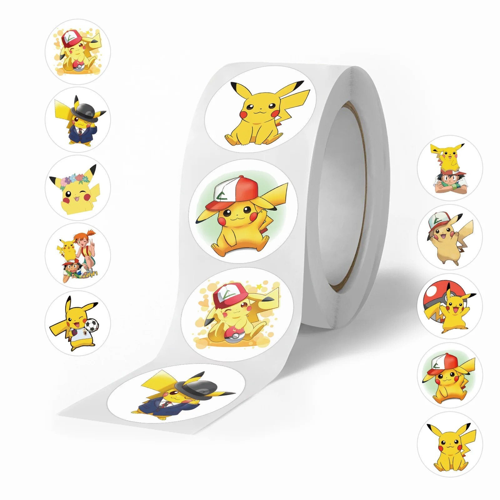 1000/500Pcs Electric Mouse Character Stickers Roll Kawaii Waterproof DIY Gift Ki