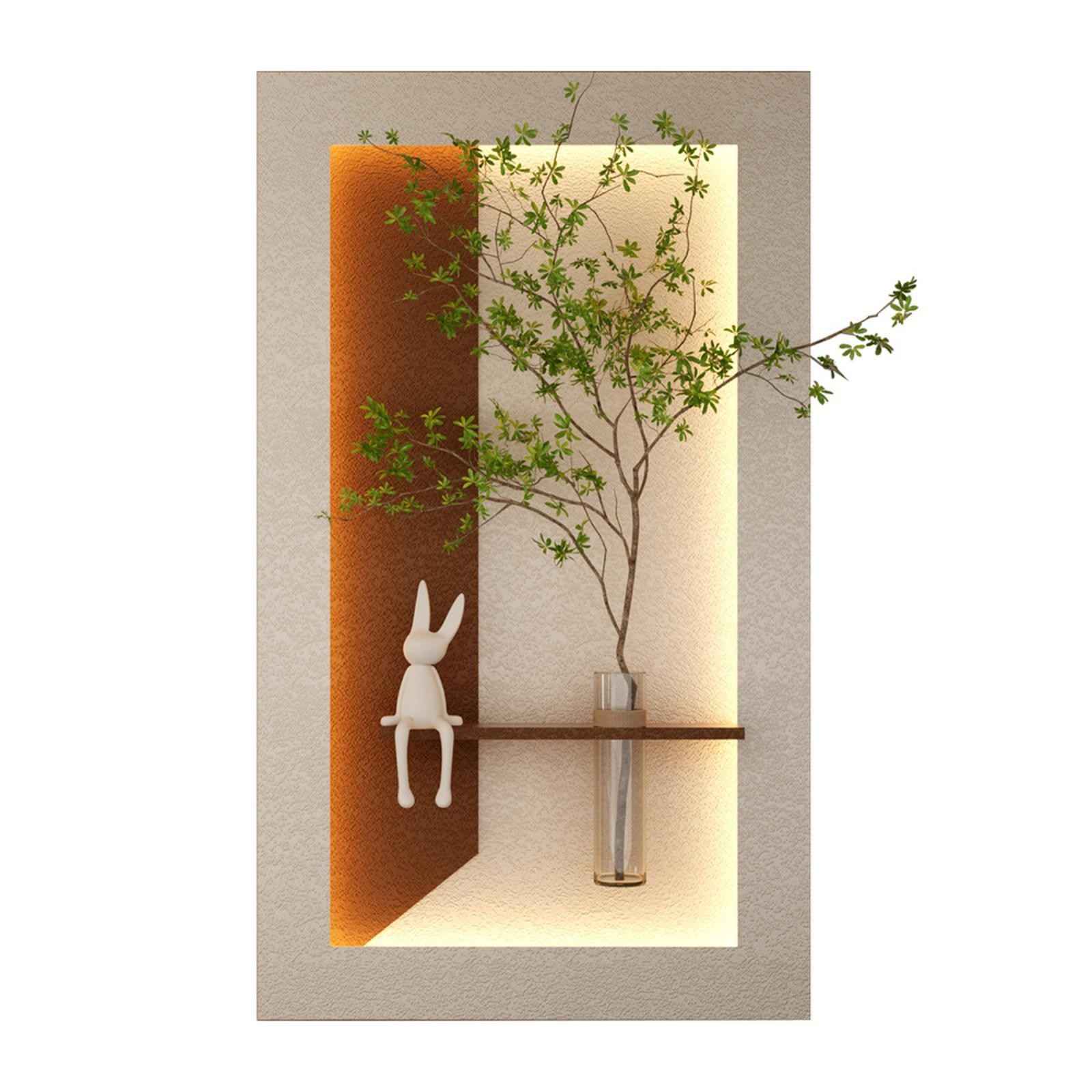 3D Sandstone Art Sculpture Wall Decor Handmade Statue with Green Plants Vase and