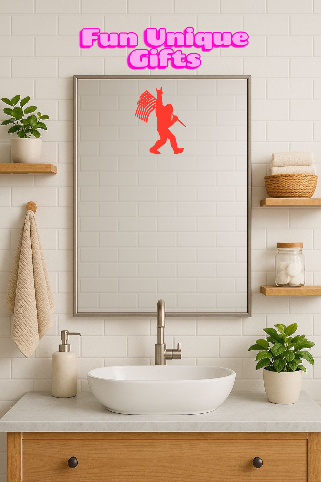 Big foot with FlagVinyl Decal Sticker -Multiple Colors & Sizes- SHIPS FREE!