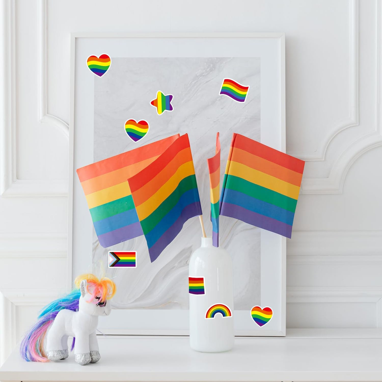 500 PCS Pride Stickers,Progress Pride Rainbow Heart Stickers for Gay Lesbian Bis