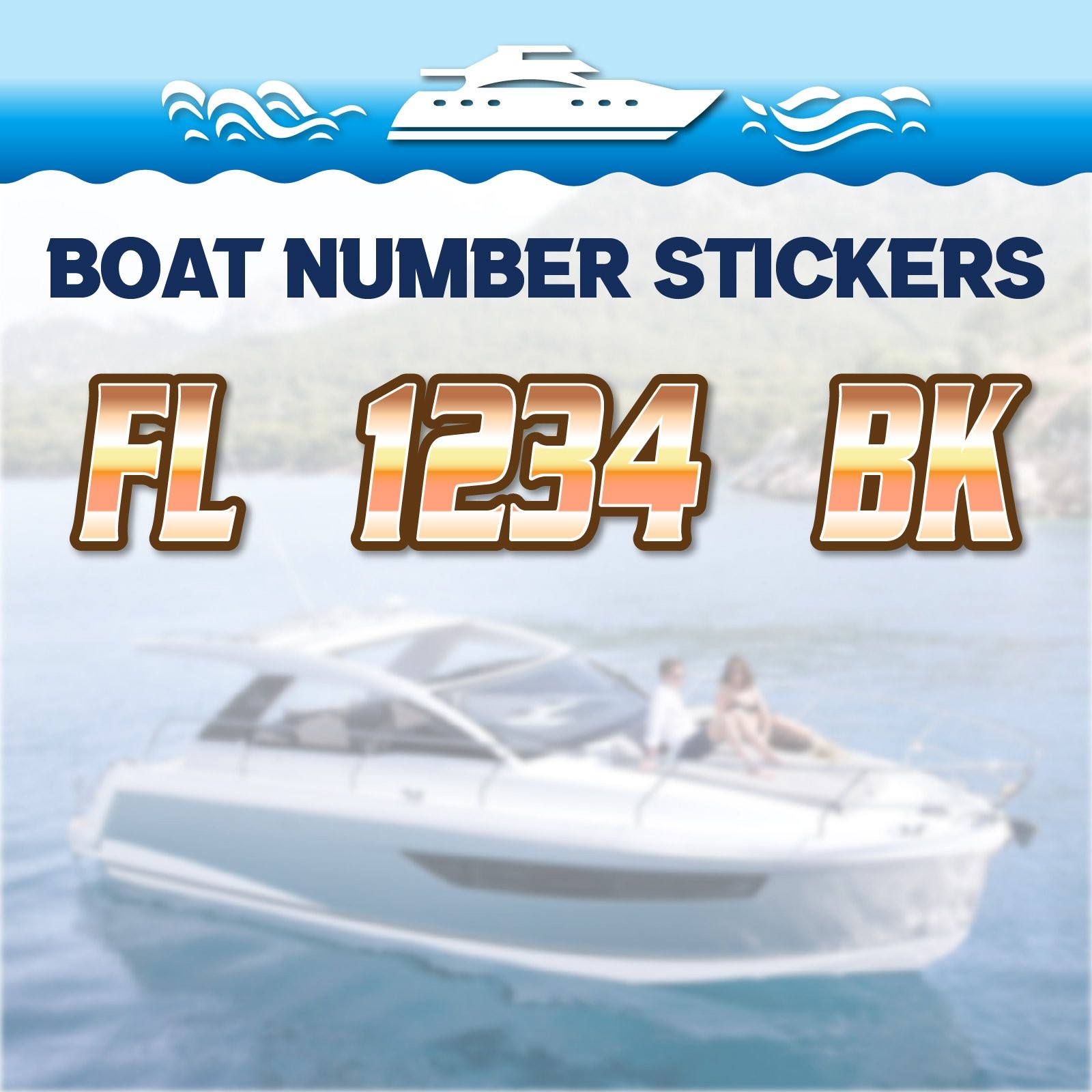 3 inch 2x Watercraft Number Custom Boat Registration Stickers3 inch Gradient