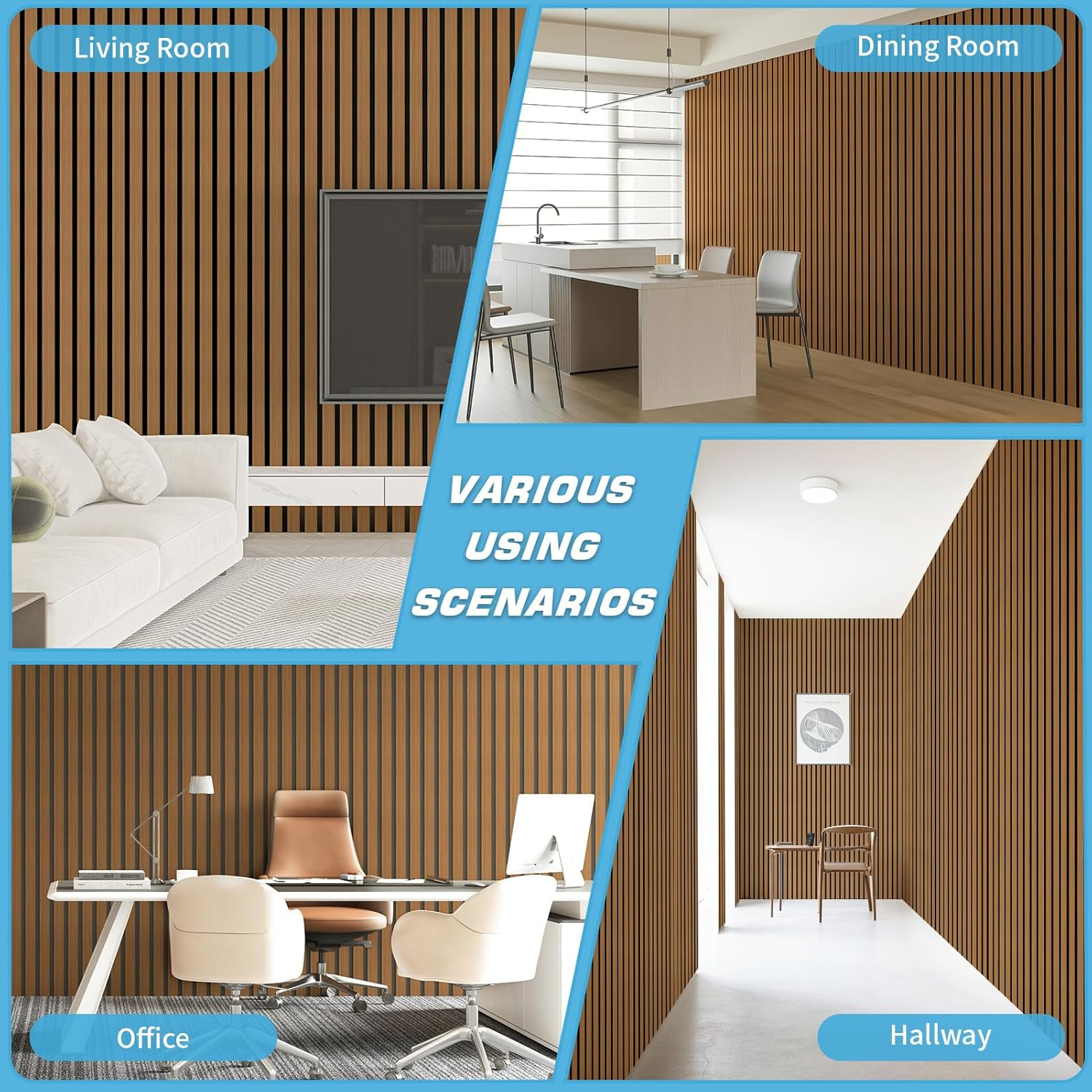 4-Pack Glue-On Six-Grid Wainscoting Panel for Interior Wall Decor – 104 X 12 Inc