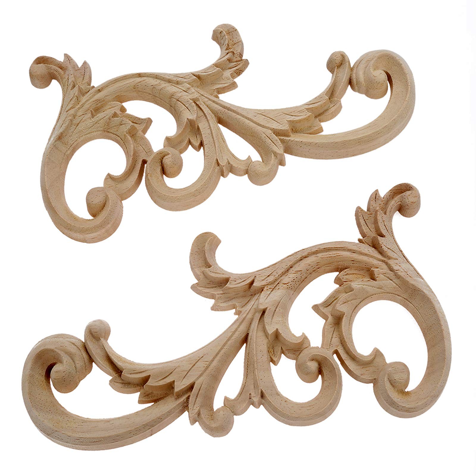 2-Pair Clear Carved Wood Appliques Onlay, 24x12cm/9.45×4.72inch, Door Decorat…