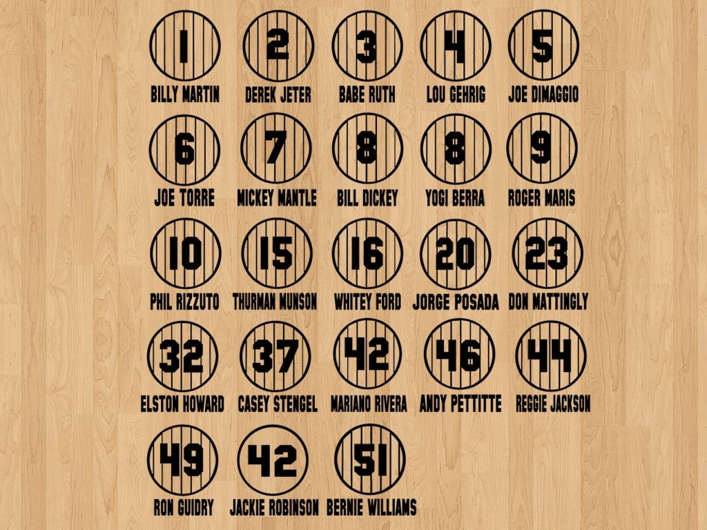 Retired Yankees Pinstripe Jersey Baseball Design Vinyl Decals (23 Sticker Sheet)