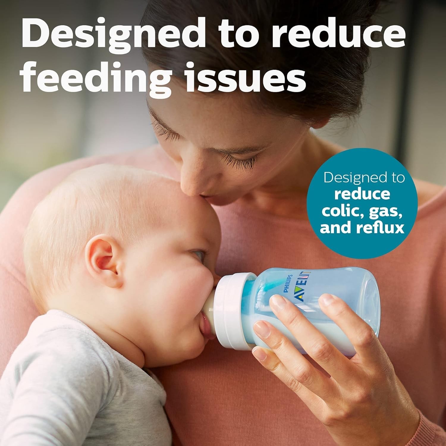 Anti-Colic Bottle with AirFree Vent, 9oz, with Flow 2 Nipples, 1m+, 4pk, Blue, S