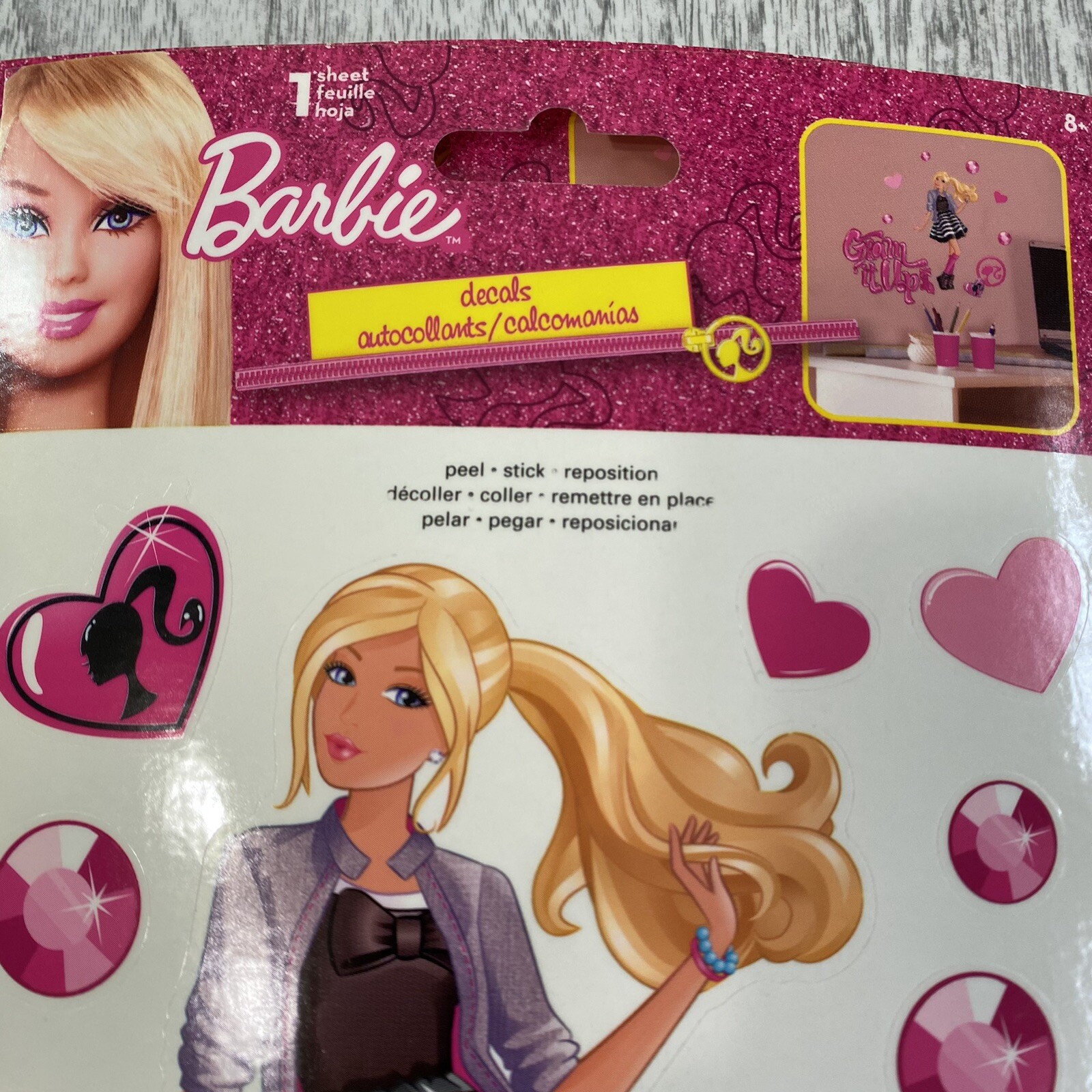 2012 Barbie Glam Pink Sticker Wall Decal Sheet – Set of 7 Sheets
