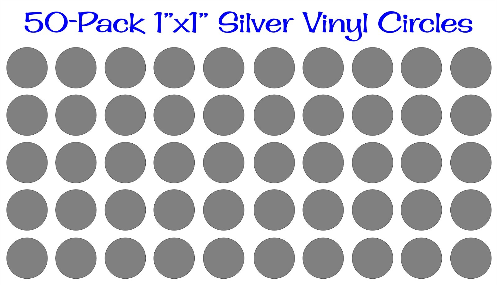 50 pack – 1"x1" Round Silver Vinyl Stickers / Decals Circles Polka Dots Die Cut