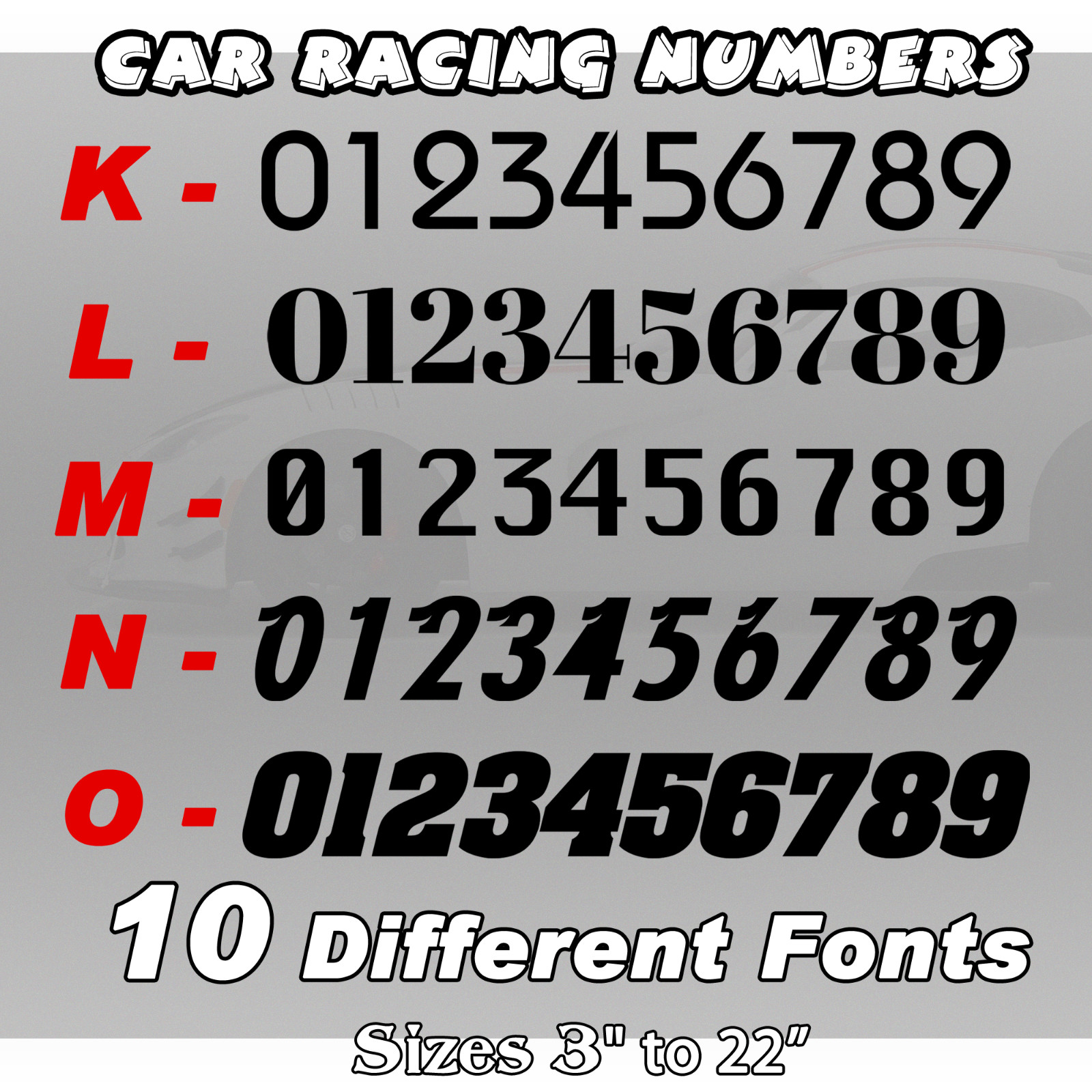 2 pack Racing Car numbers die-cut circle door custom number rally sport decal V8