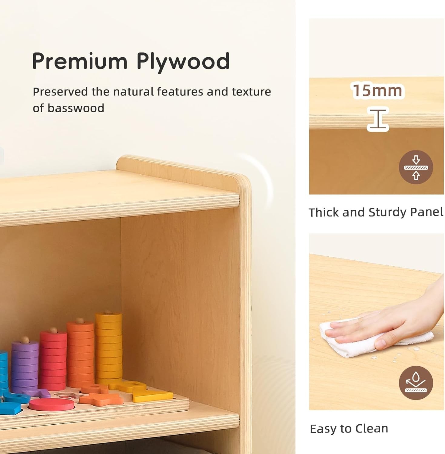 2-Shelf Montessori Shelf Toy Organizers and Storage for Kids, 3-Section Wooden