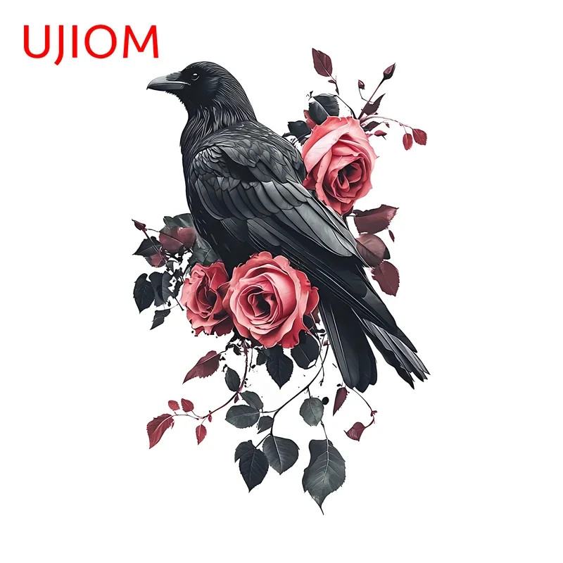 UJIOM Black Bird with Red Rose Retro Style Wall Stickers Beautiful Door Stopper
