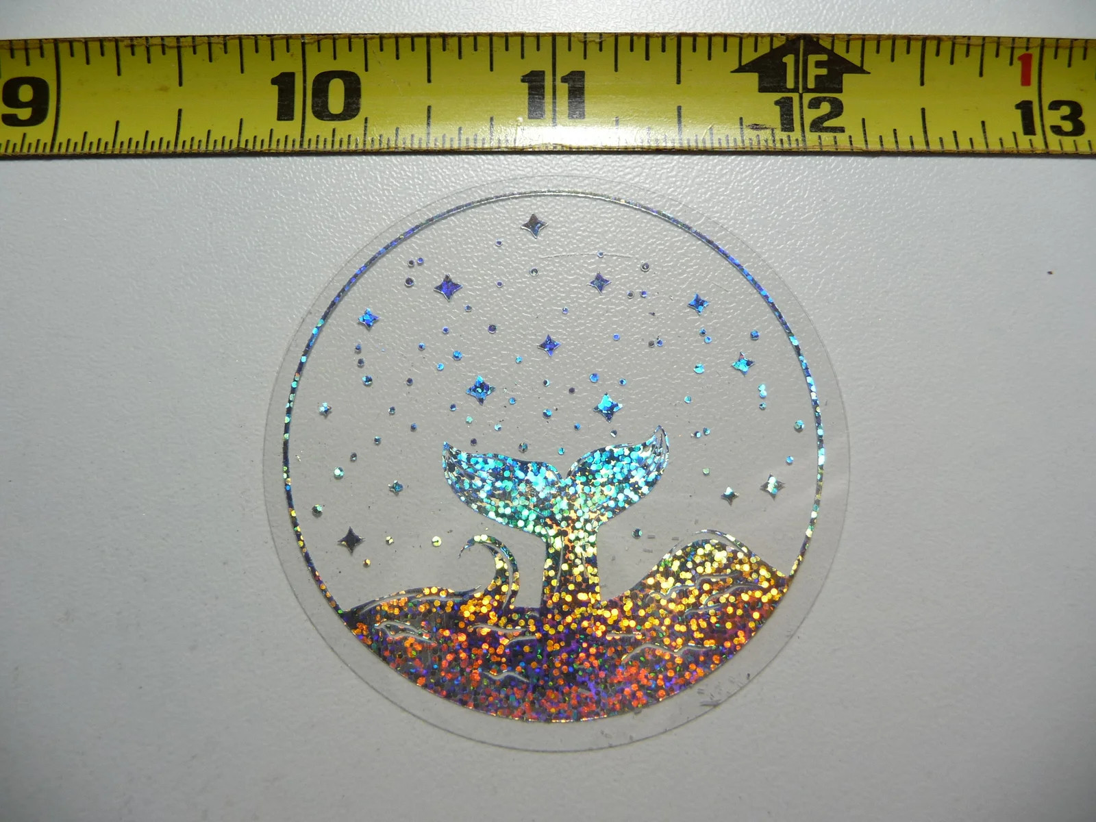 HOLOGRAPHIC WHALE TAIL CIRCLE STARS SMALL STICKER DECAL OCEAN SEA LIFE SPARKLE