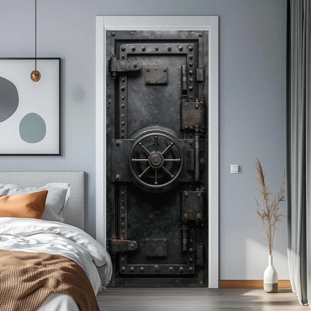 2 Sheets -Adhesive Door Sticker, 80cmx200cm/31.5×78.7inch Vintage Bank Vault …