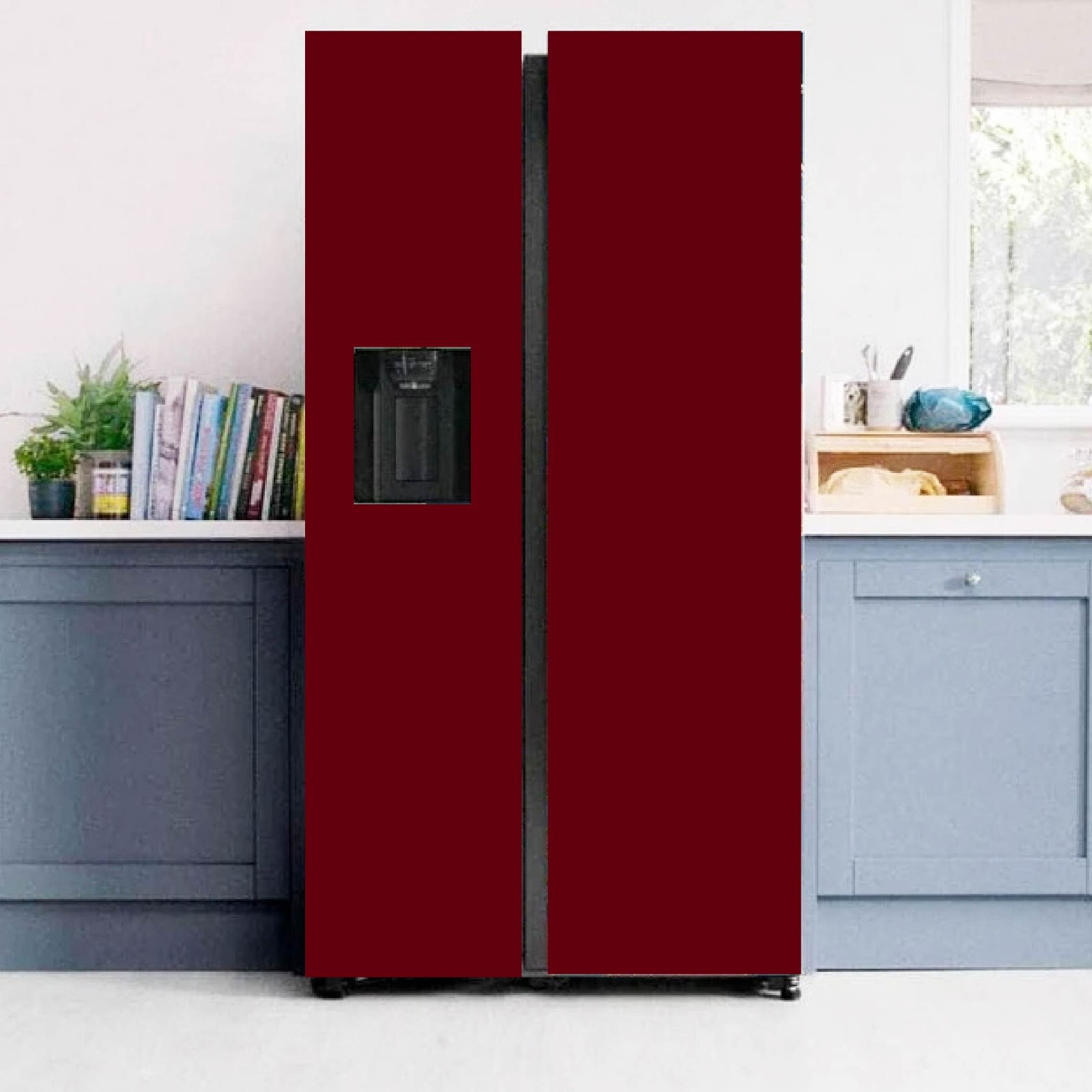 Deep Red Peel and Stick Refrigerator Wrap Solid Color Design
