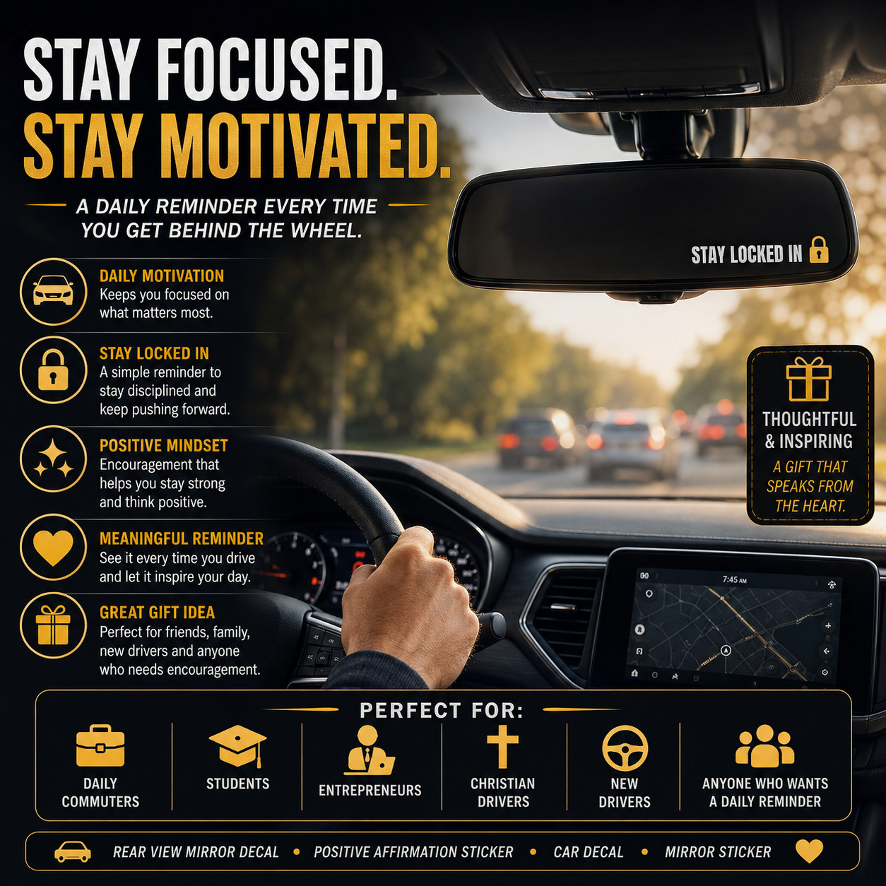 Rear View Mirror Sticker Decal, Positive Affirmations for Men and Women, 4 Pack