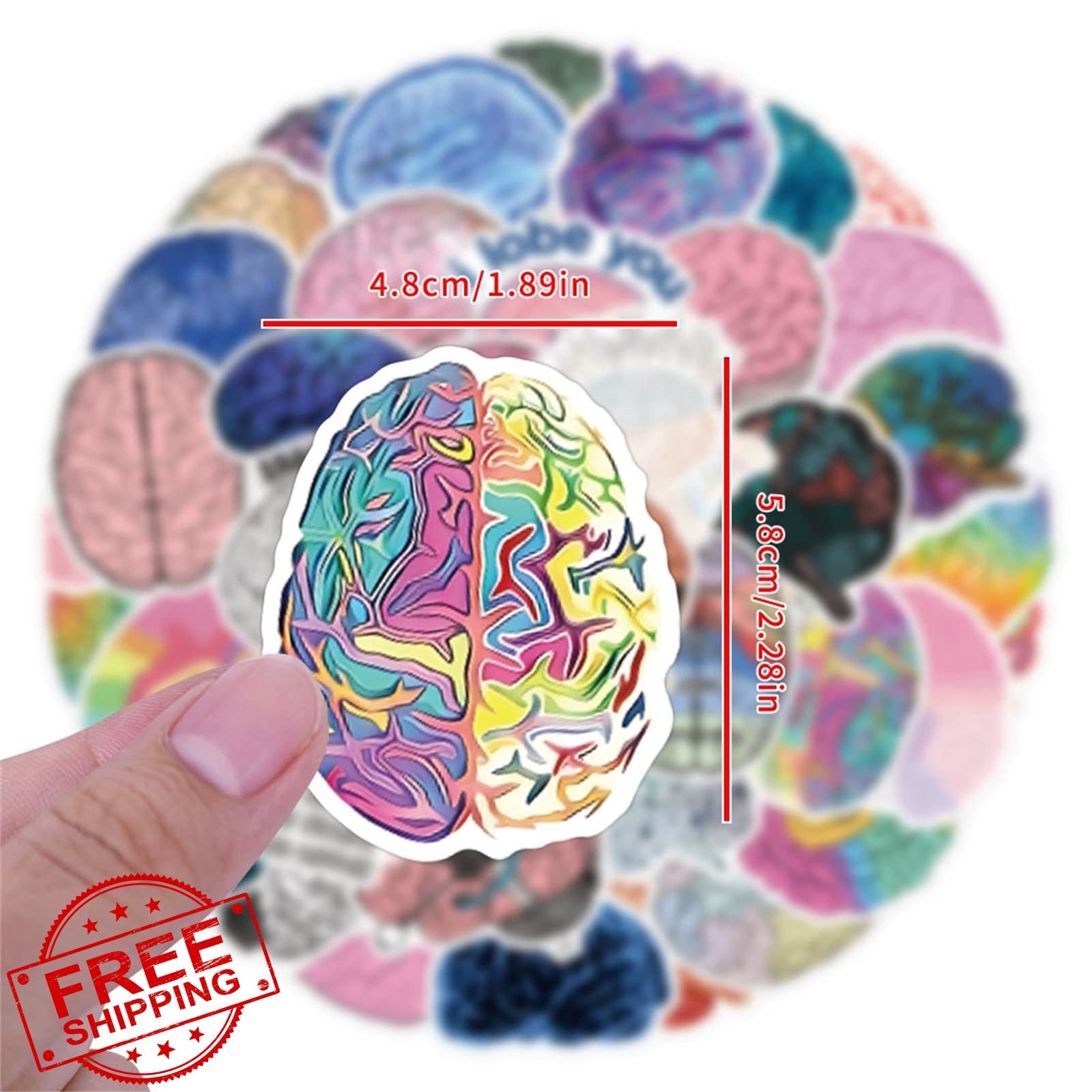 50PCS Brain Stickers Bulk, Cartoon Vinyl Waterproof Decals