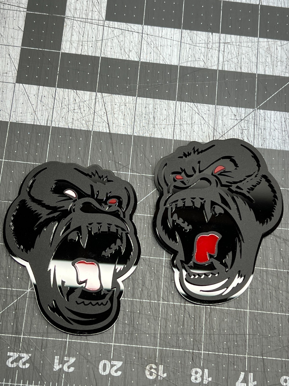 Angry Gorilla Red Eye Car Truck Emblem Badge Matte Black on Black Custom PK of 2