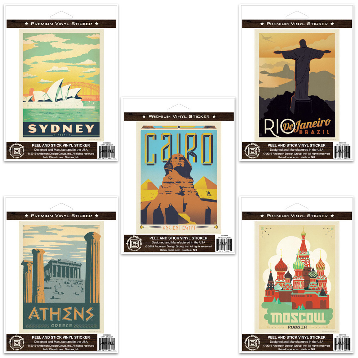 Foreign Cities World Travel Vinyl Sticker Set Vintage Style Laptop Bumper