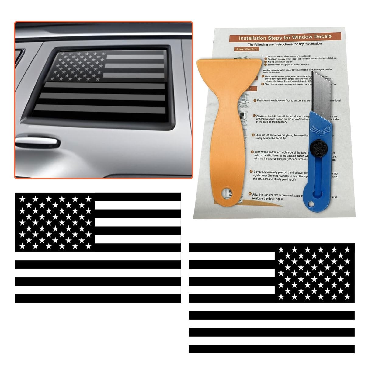 2PCS Rear Side Window American Flag Sticker Decals, Matte USA Flag Vinyl Stic…