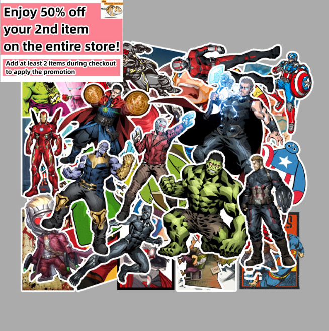 50 Pcs Stickers Marvel Heroes Movie Luggage Skateboard Car Phone Laptop Vinyl