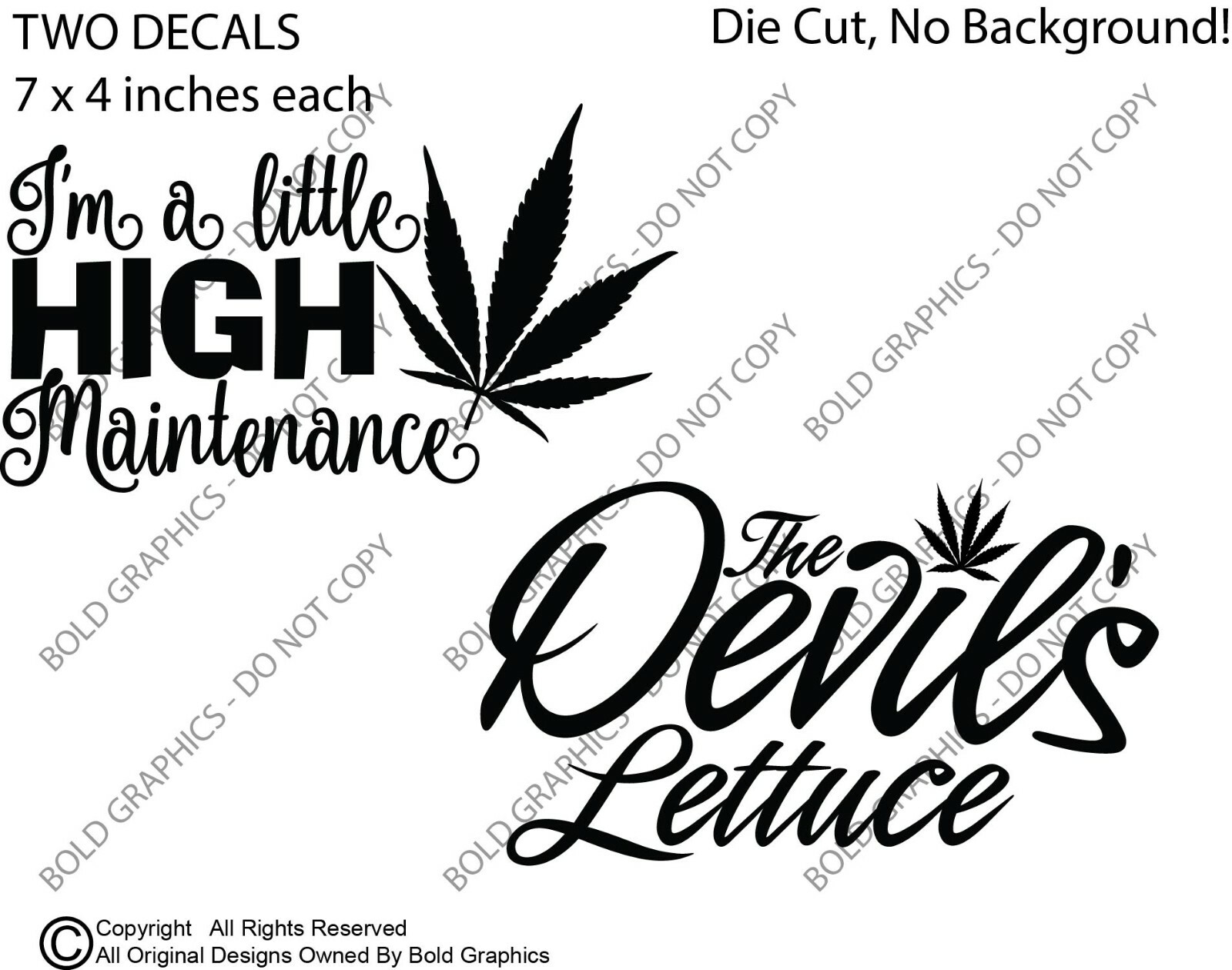 7x4inch High Maintenance & Devils Lettuce 2 Pack Decal Car Pot 420 Weed Sticker