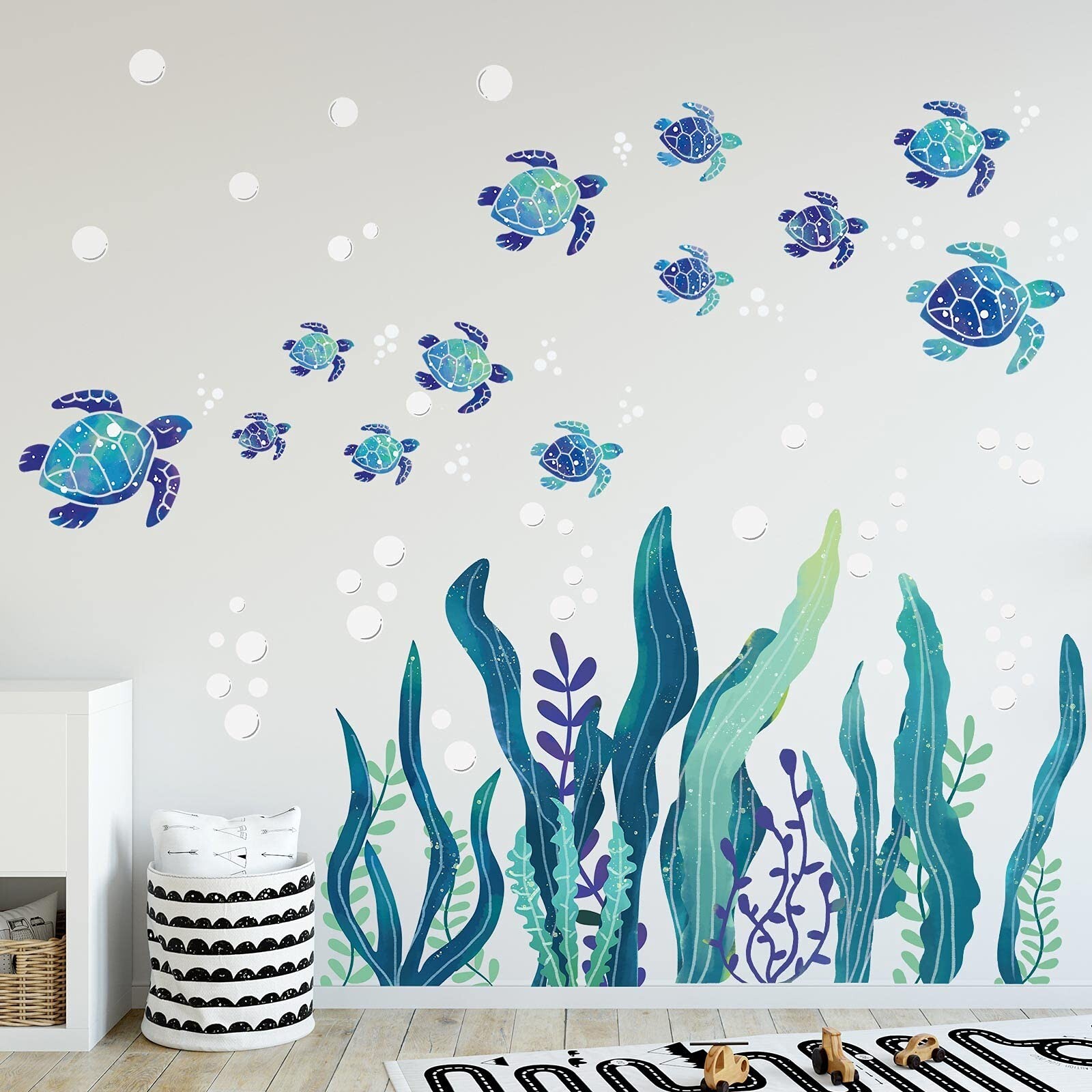 Sea Turtle Wall Decals 3D Ocean Grass Seaweed Stickers Under The Sea Wall Dec…