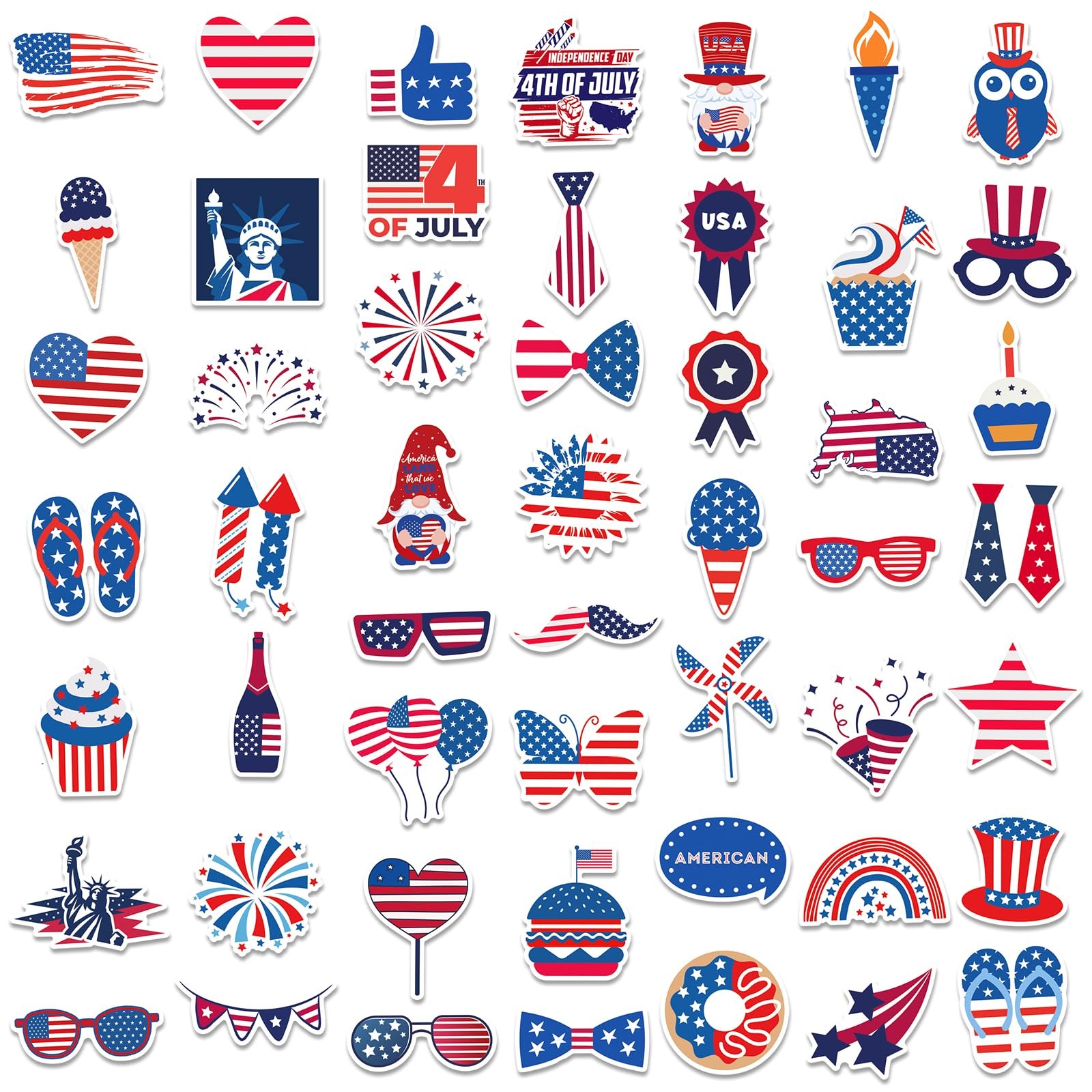 100pcs 4th of July Theme Waterproof Vinyl Stickers – Patriotic Multicolor