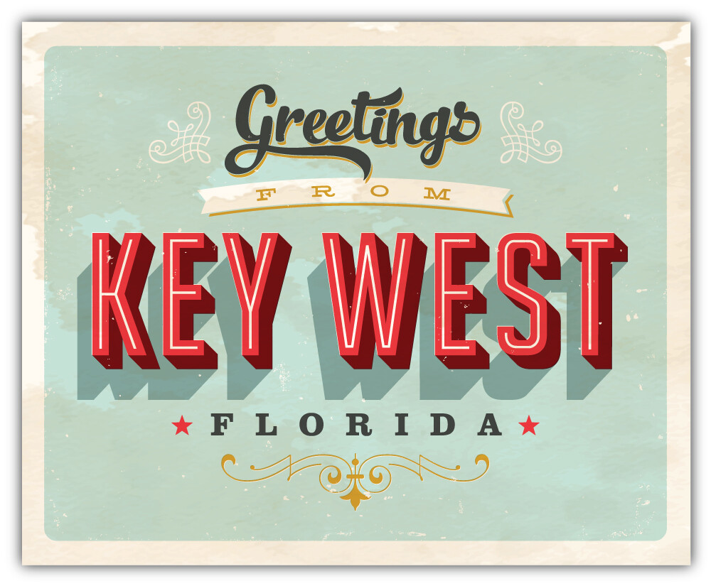 Key West City Florida USA State Retro Greetings Emblem Bumper Sticker "SIZES"