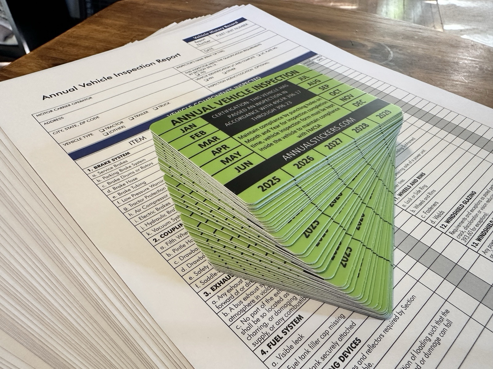 50 Pack Annual Vehicle Inspection Sticker Trucks Trailers Semi & 50 Forms Green