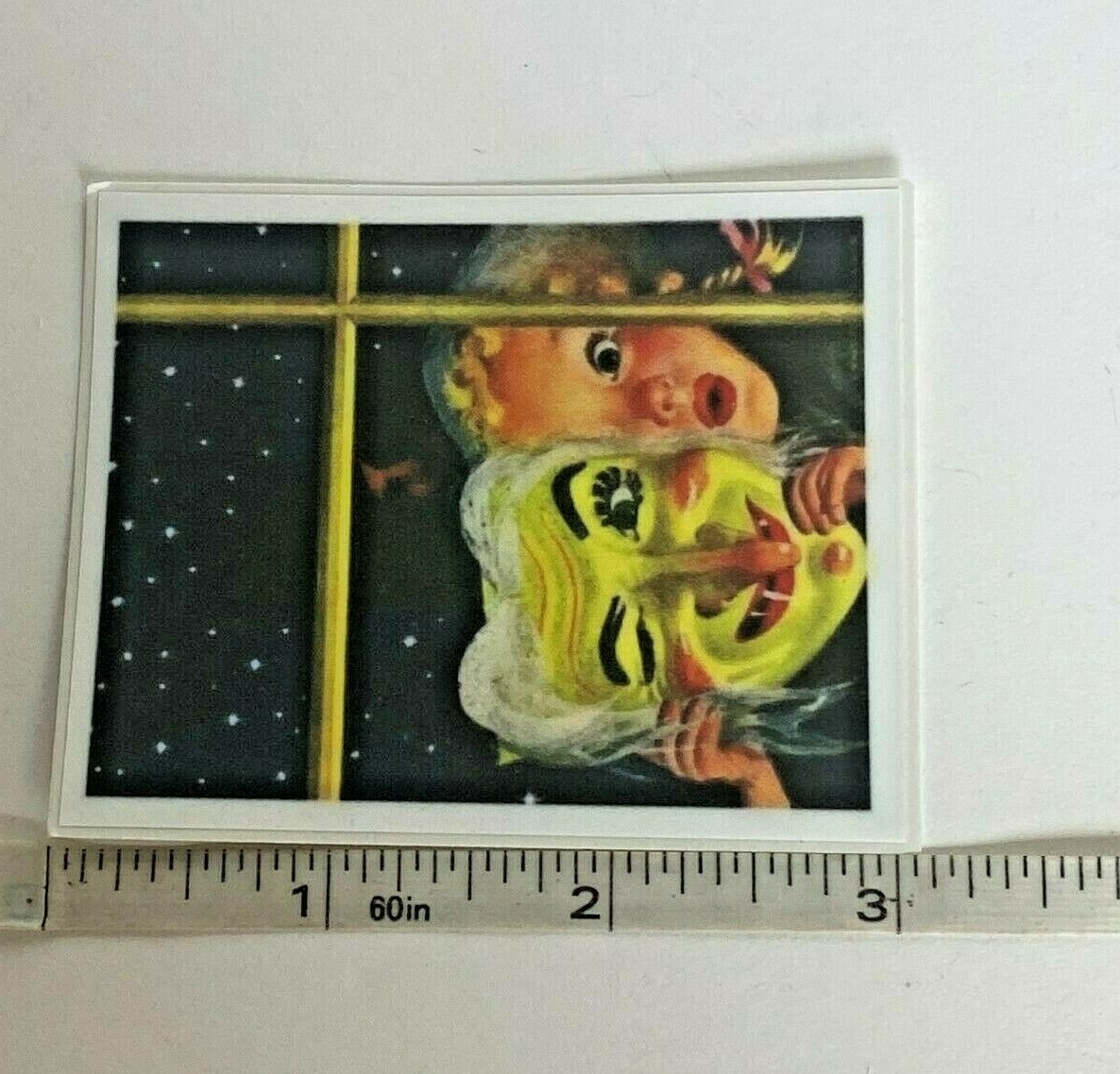 Vintage Halloween from the Window Girl Mask Vinyl Sticker 3" Fade Resistant