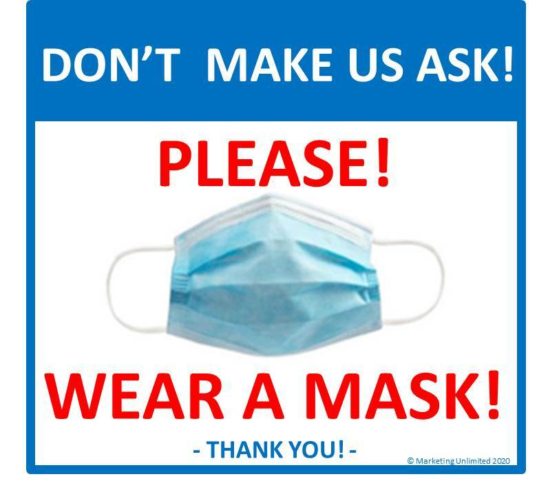 [Set of Two] WEAR A FACE MASK SIGN (5×5") PLACARD FOR STORE WINDOW – DOOR- WALL