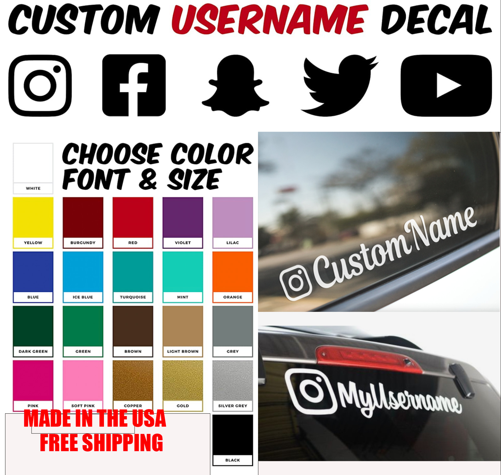 Custom Instagram Username Decal Vinyl Sticker Car Bumper Window