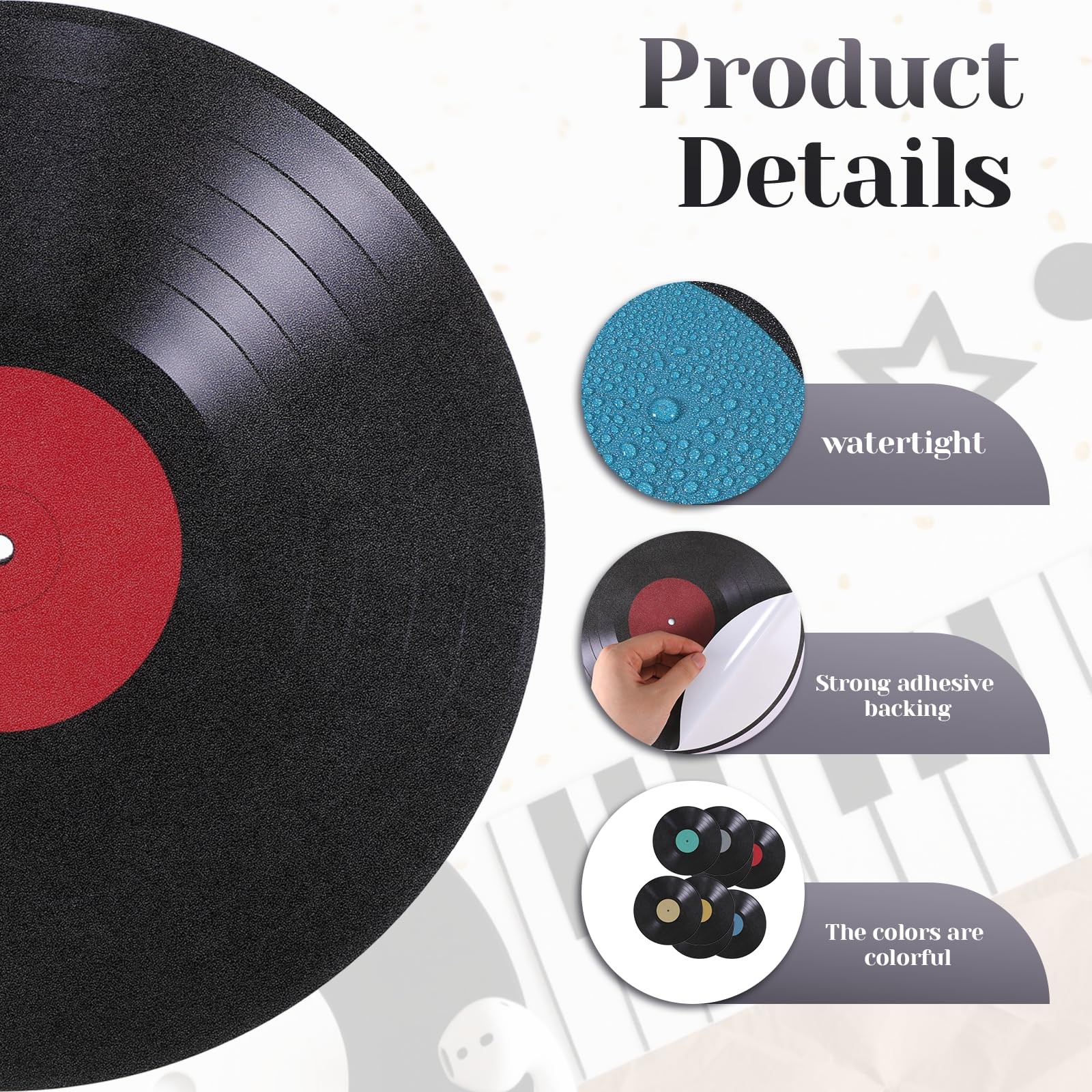 8 Pcs Vinyl Record Wall Decals – 9" Flat Stickers for Wall Decor, Wall Decals…