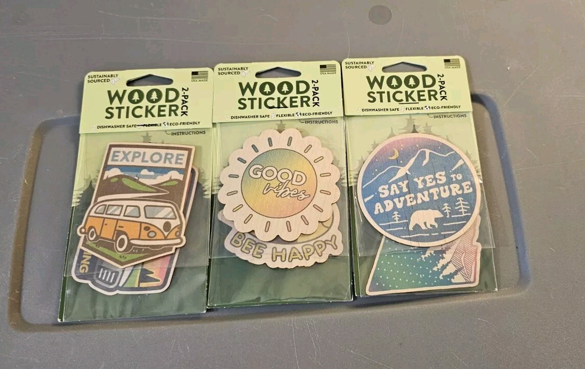 Lot of 3 Dust City Wood Stickers Real Wood Flexible 2 In Each Pack 6 Stickers