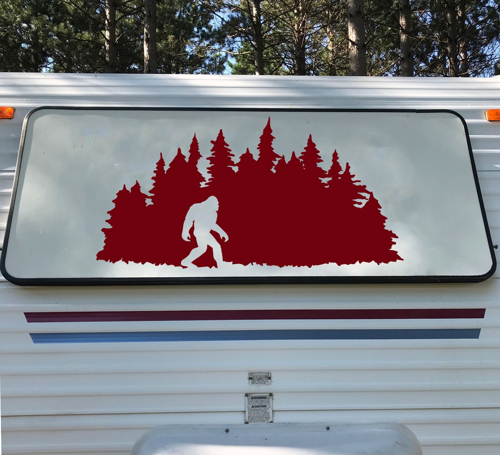 Bigfoot in Tree Line V6 Vinyl Decal | Pine Trees Forest PNW Sasquatch | Die Cut