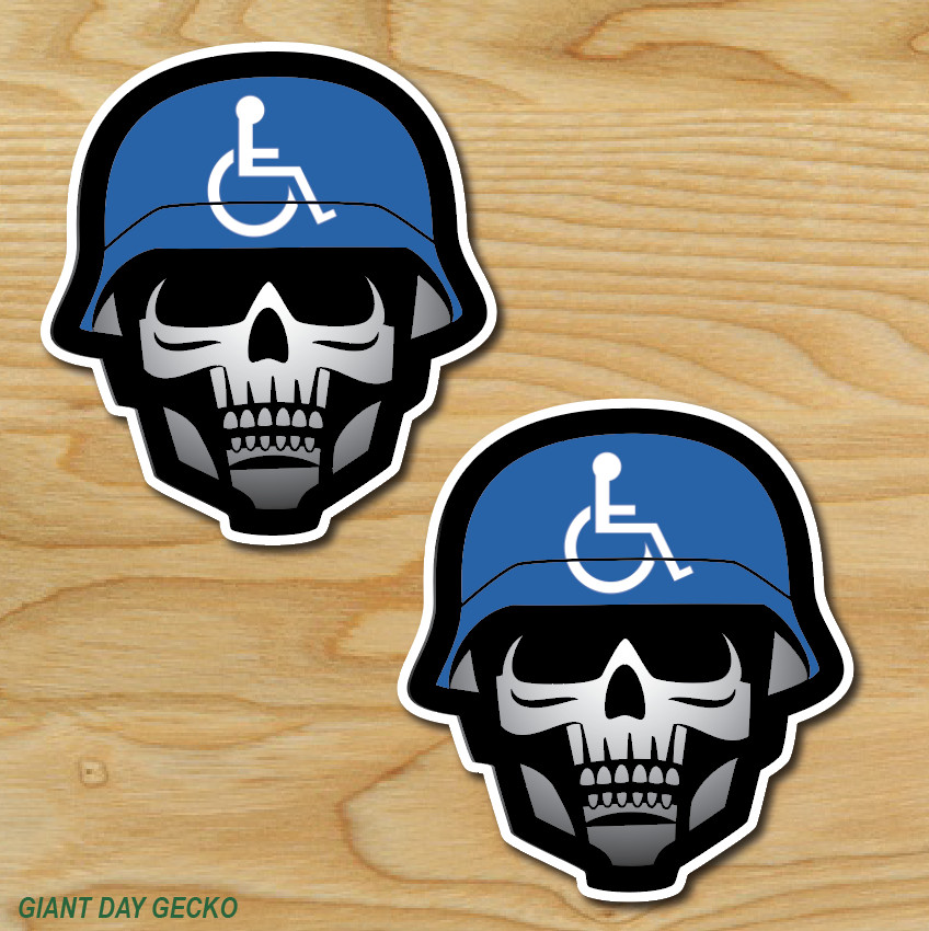(2) Handicap Disabled Helmet Skull calavera car Laptop Wall Sticker Decal USA
