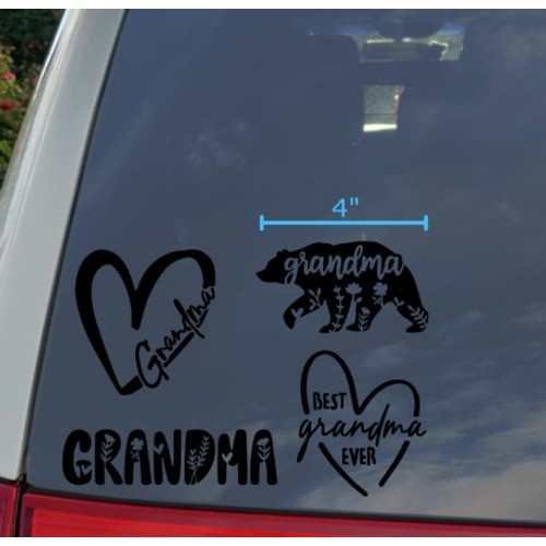 Grandma Vinyl Decal Stickers 5 in Heart Bear Best Grandma Ever Black NEW