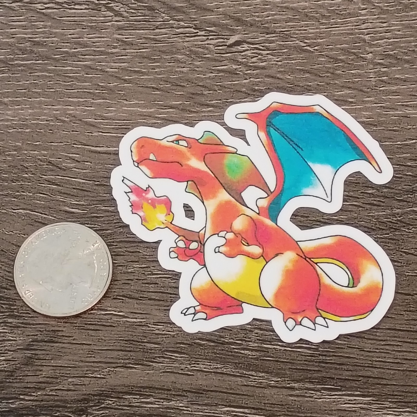Gen 1 Charizard Sticker – Vinyl, Waterproof, Die-cut – Red & Blue Artwork