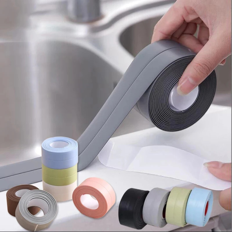 1Pc Bathroom Waterproof Wall Stickers Sealing Tapes PVC Adhesive Sealing Strips