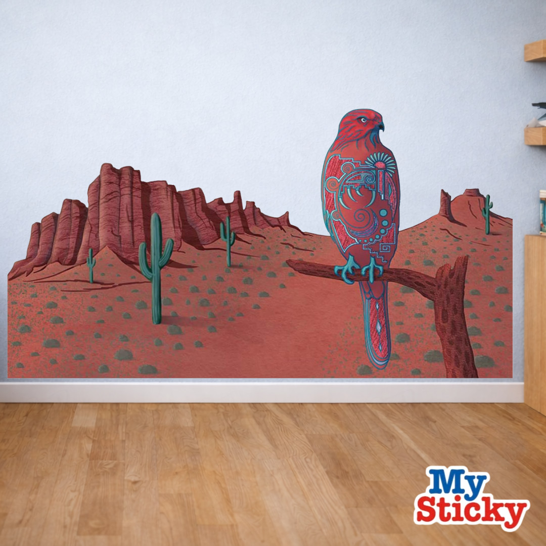 Geometric Desert Hawk Decal Southwestern Mesa Bird Boho Wildlife Wall Art Decor