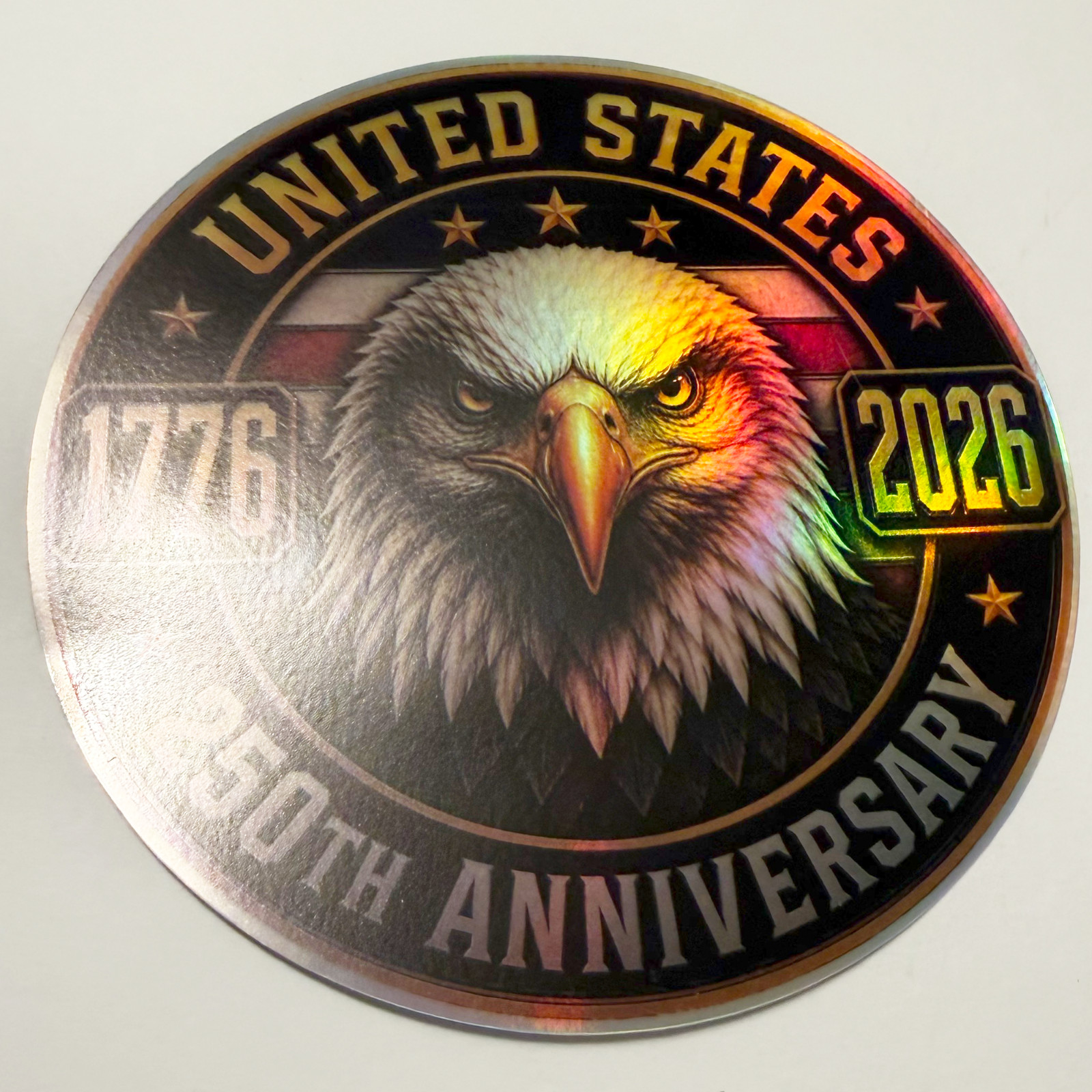 USA 250th Anniversary Eagle Holographic Sticker 3" Waterproof Patriotic Car Deca