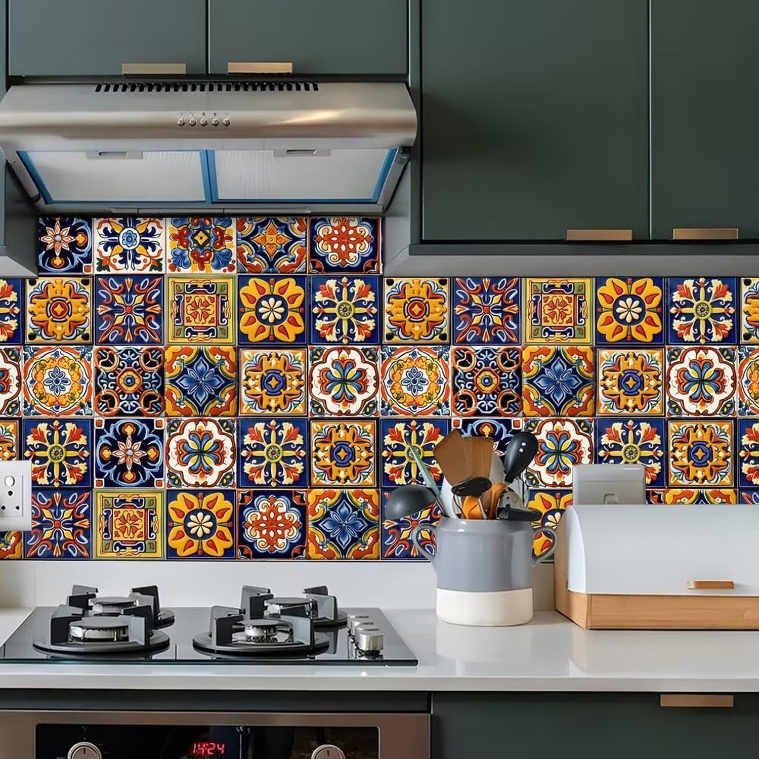 24 PCS Moroccan Boho Tile Stickers Peel and Stick 4×4 Inch, Waterproof Vinyl …